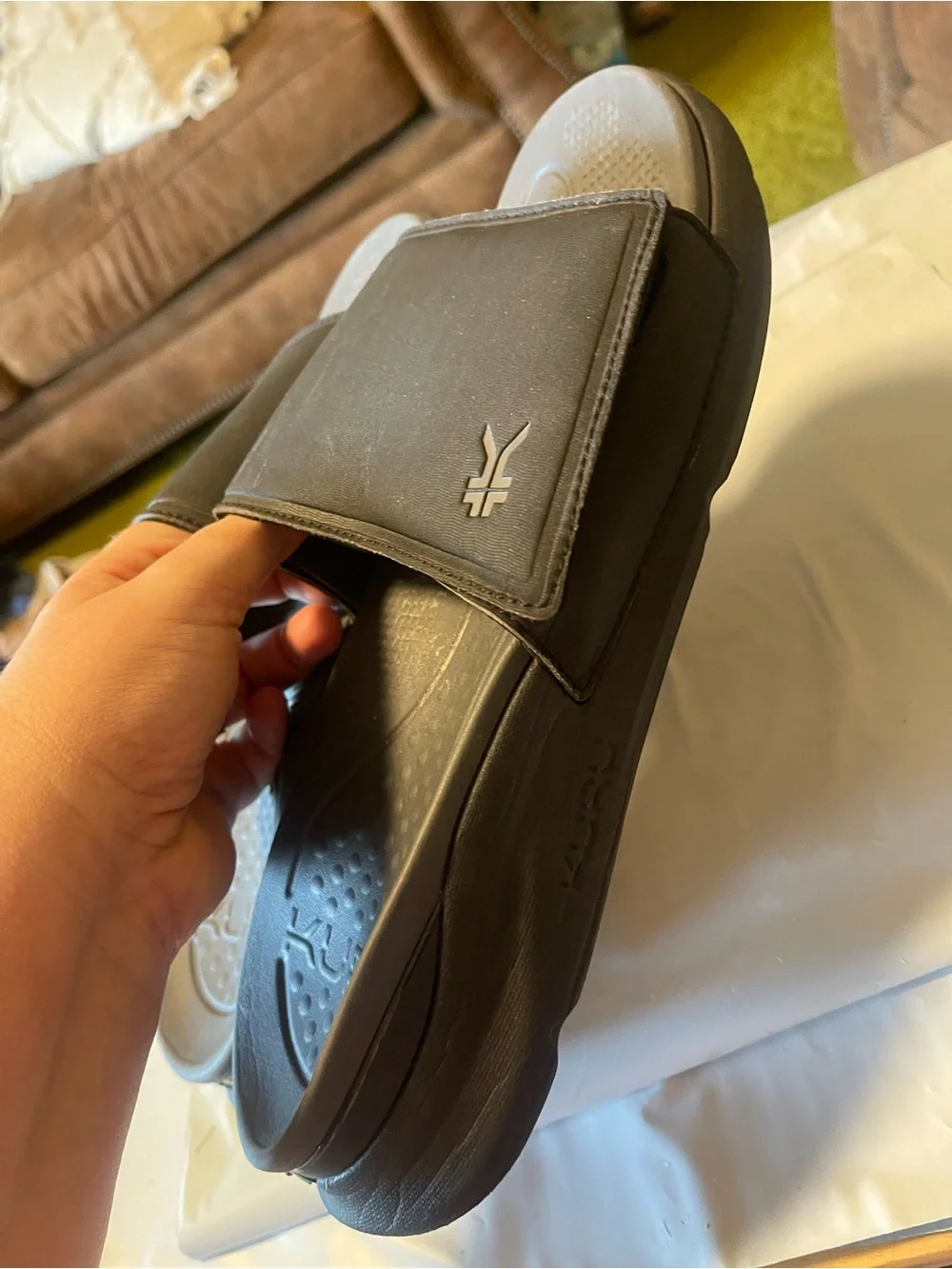 KURU Moment Recovery Slides Men’s Size 12 Jet Black Storm Gray Comfort Sandals N